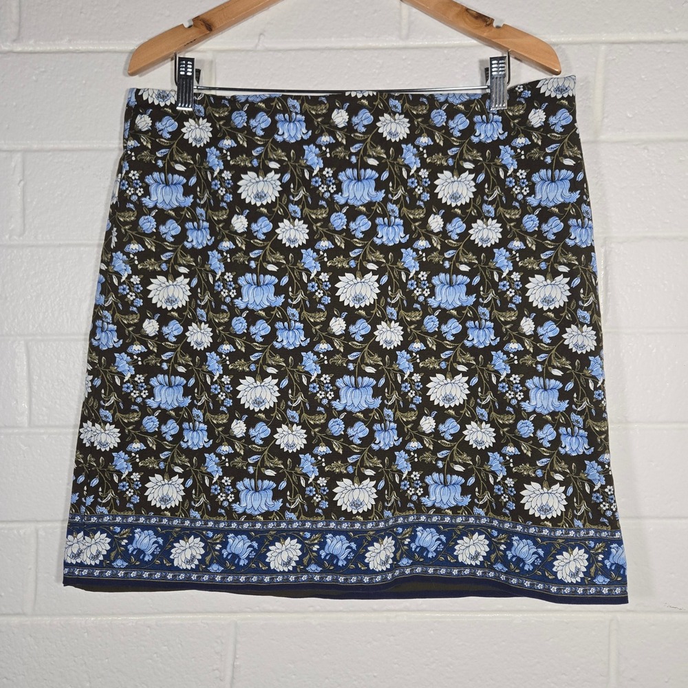 Talbots Floral Skirt‎ 14 Cotton Stretch A-Line Knee Bohemian Easter Church Twee